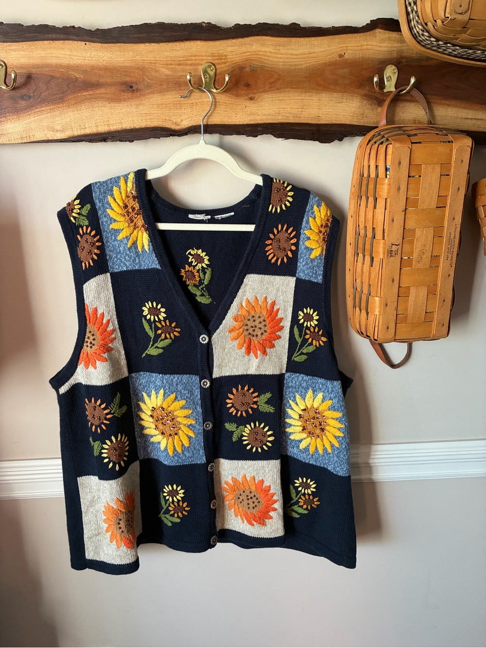 Vintage 90s Y2K Grannycore Sunflower Floral Sweater Vest XL 1X